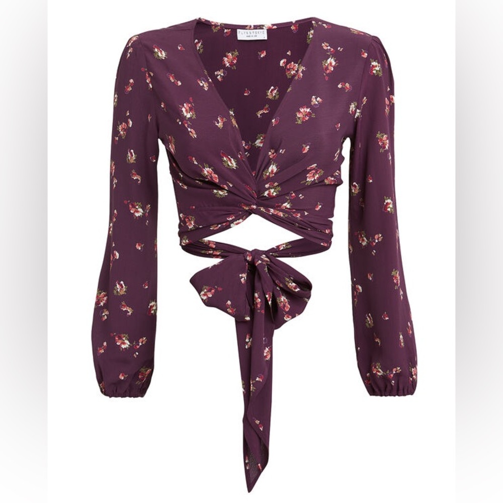 Flynn Skye Red Crop Blouse with Tie Front and Balloon Sleeves